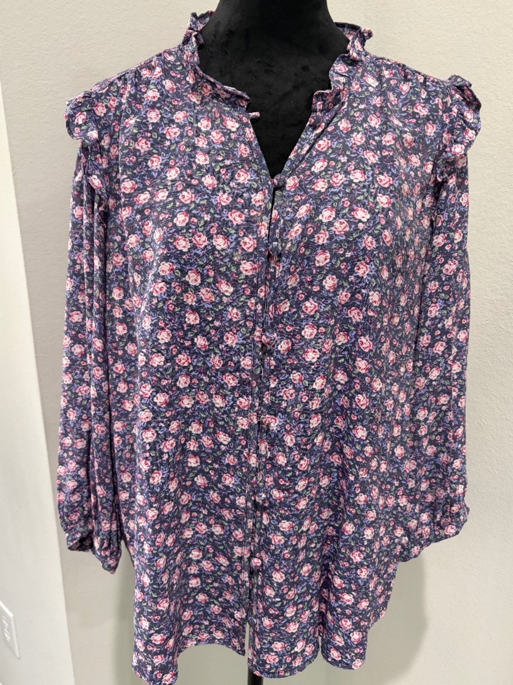 LC Lauren Conrad Ruffle Collar Button-Front Floral Blouse - Size XXL